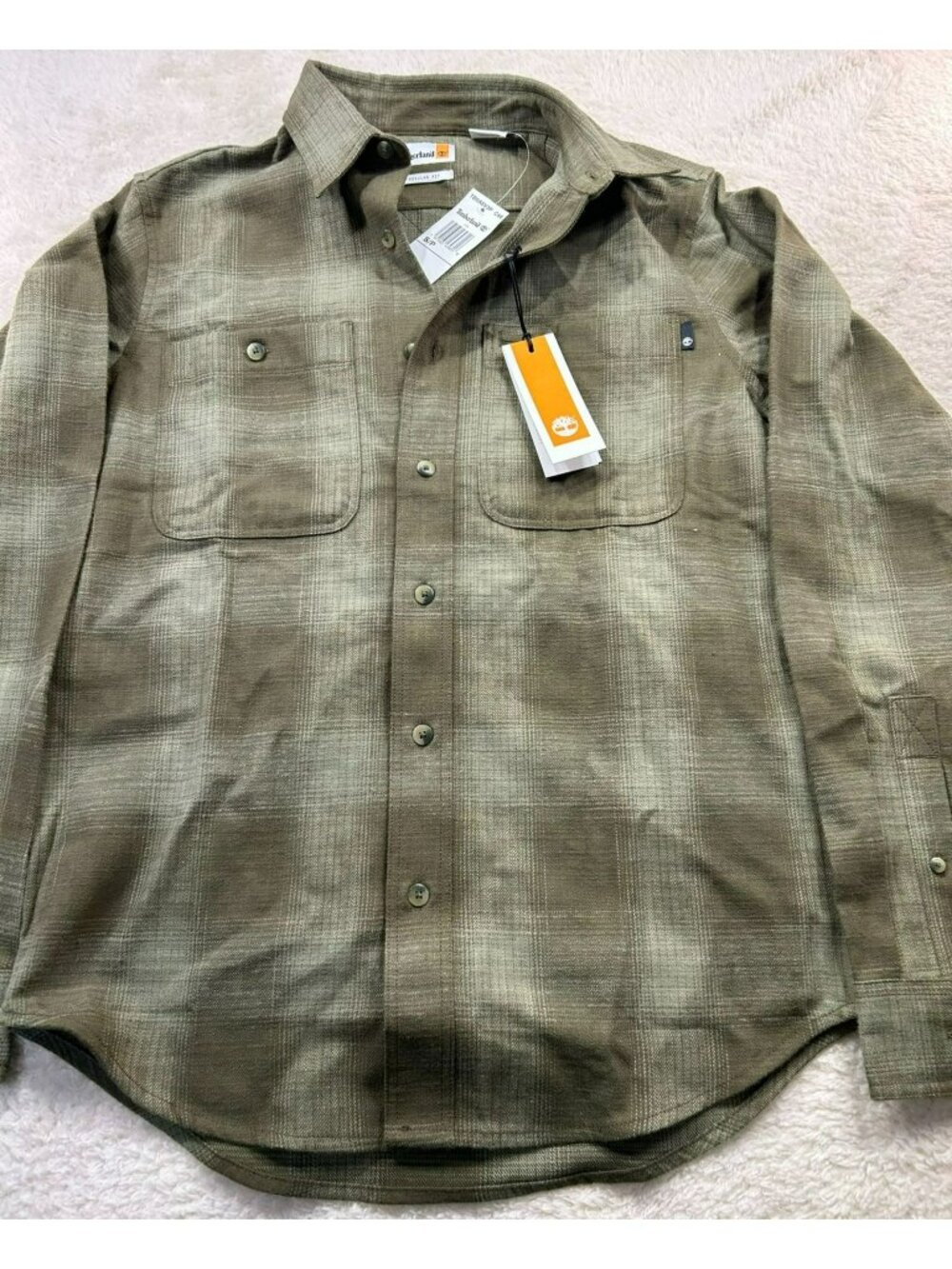 Timberland Mens Heavyweight Flannel Shirt Olive Green Plaid S Cotton  NWT